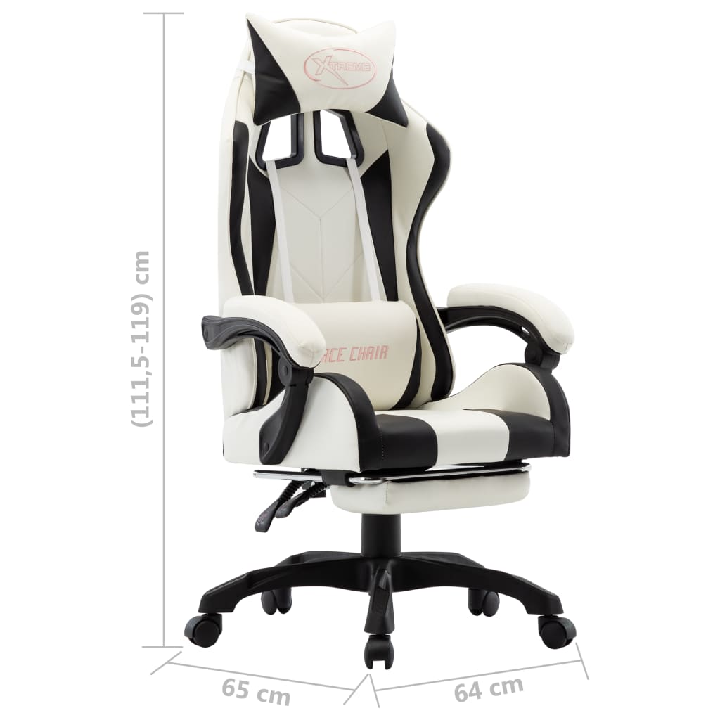 8719883995120_g_en_hd_7 vidaXL Racing Chair with Footrest Black and White Faux Leather - Image 8