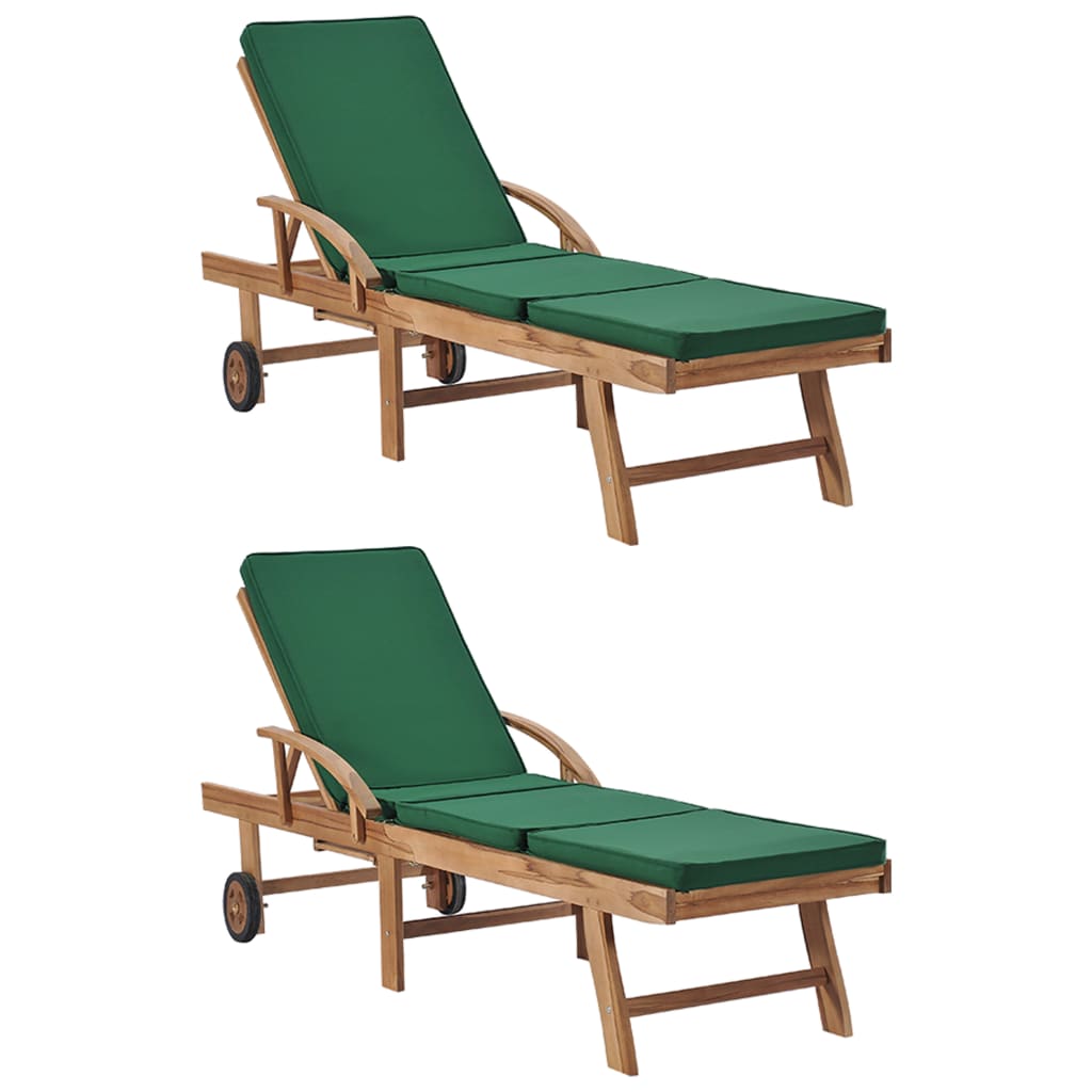 8720286007600_a_en_hd_1 vidaXL Sun Loungers with Cushions 2 pcs Solid Teak Wood Green - Image 1
