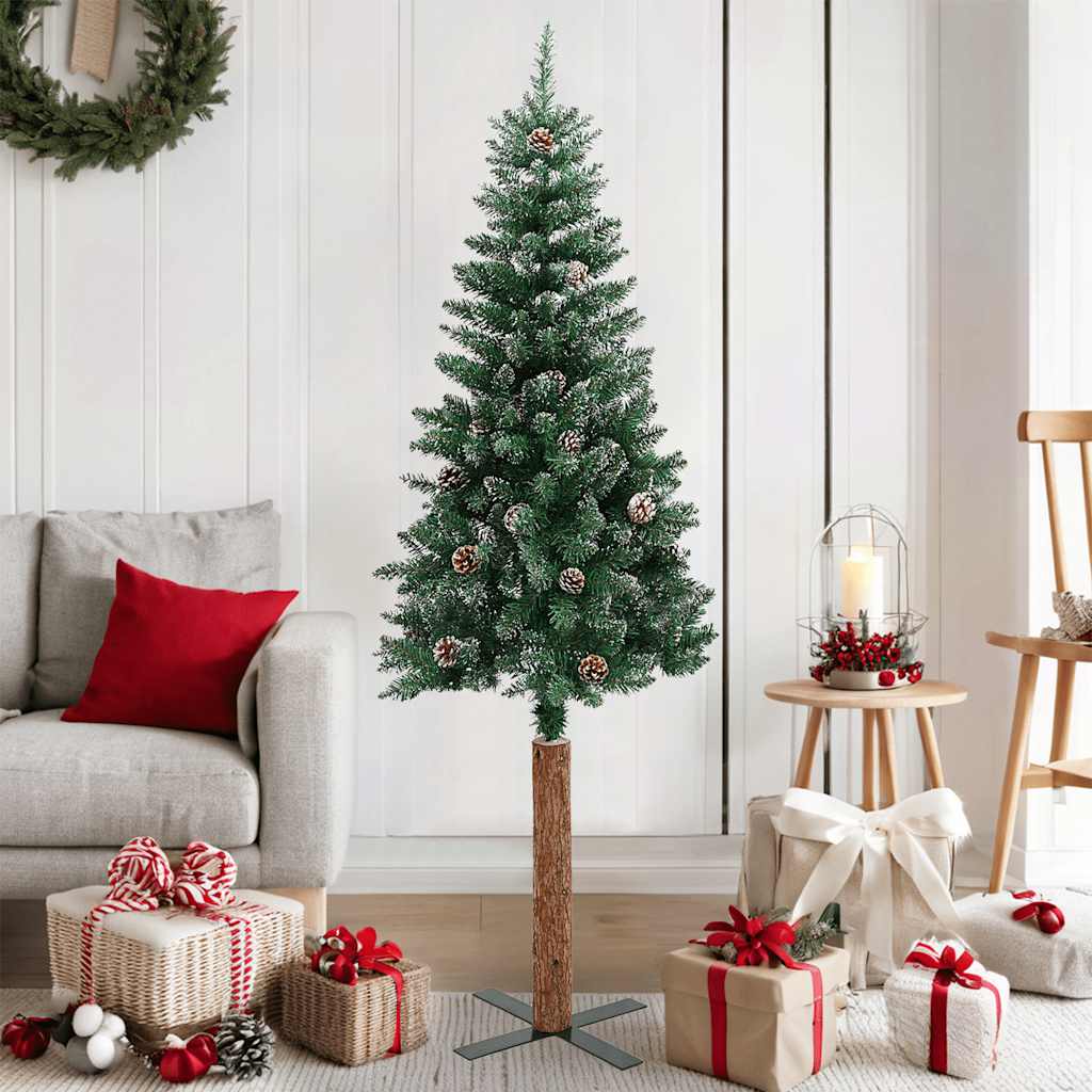 vidaXL Slim Christmas Tree with Real Wood and White Snow Green 150 cm