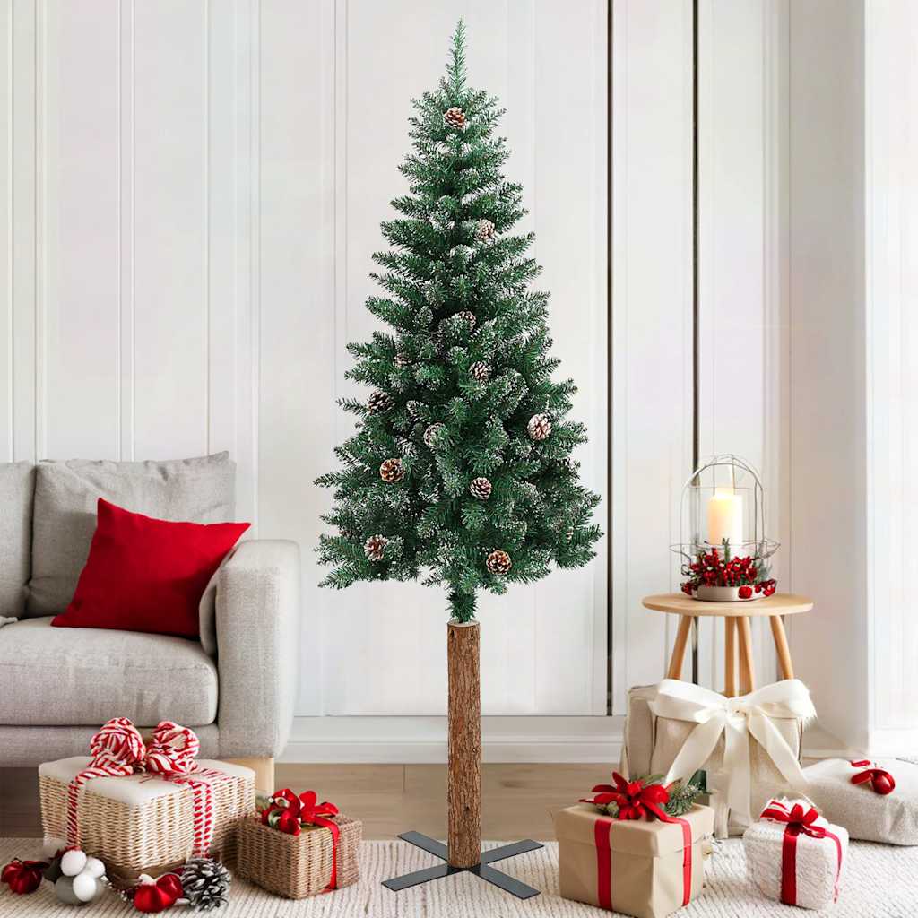 vidaXL Slim Christmas Tree with Real Wood and White Snow Green 180 cm
