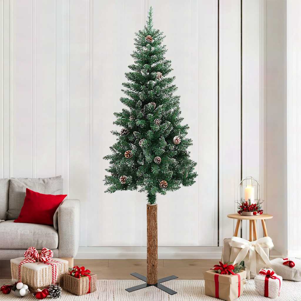 vidaXL Slim Christmas Tree with Real Wood and White Snow Green 210 cm