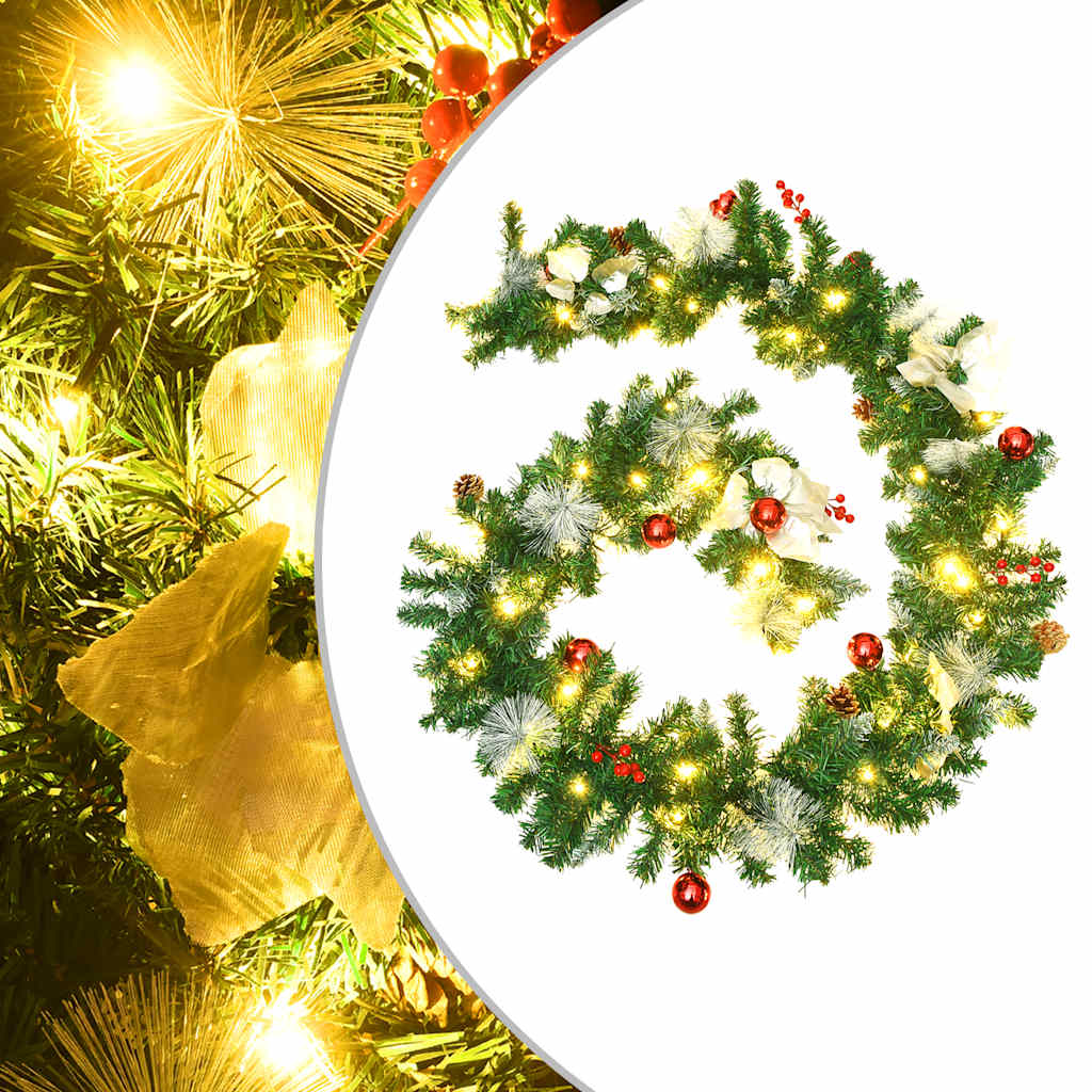 vidaXL Christmas Garland with LED Lights Green 2.7 m PVC