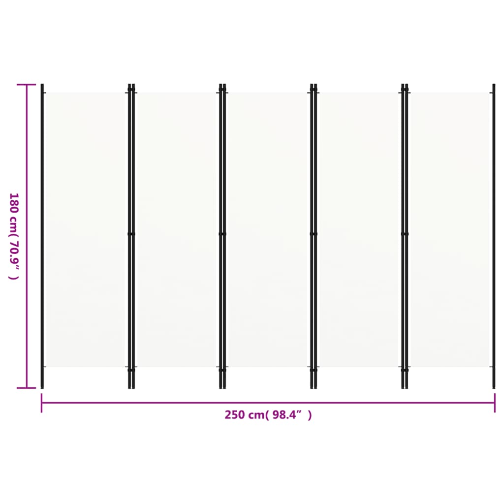 8720286022696_g_en_hd_5 vidaXL 5-Panel Room Divider White 250x180 cm - Image 6
