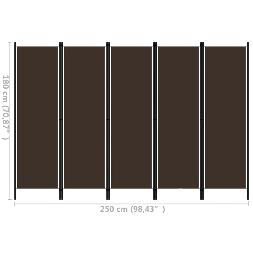 8720286022702_g_en_hd_5 vidaXL 5-Panel Room Divider Brown 250x180 cm - Image 6