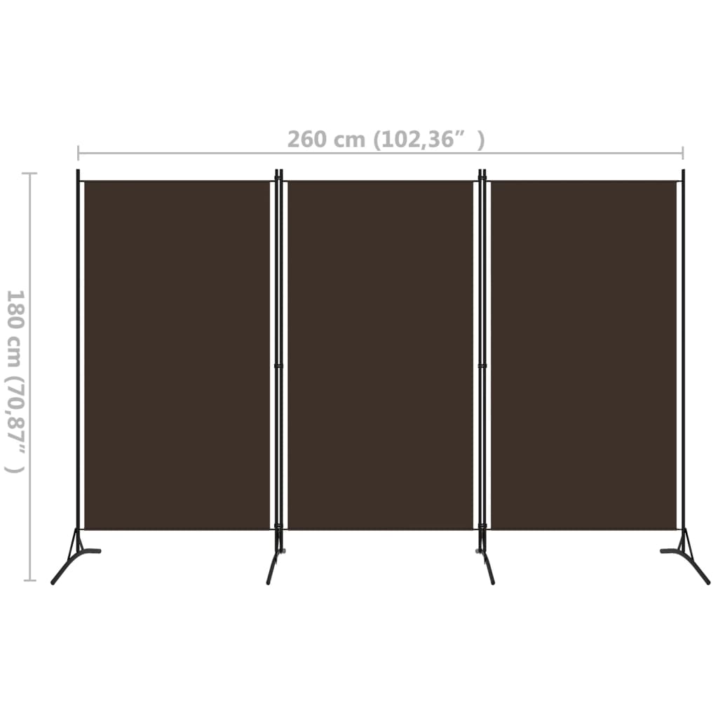 8720286022788_g_en_hd_4 vidaXL 3-Panel Room Divider Brown 260x180 cm Fabric - Image 5