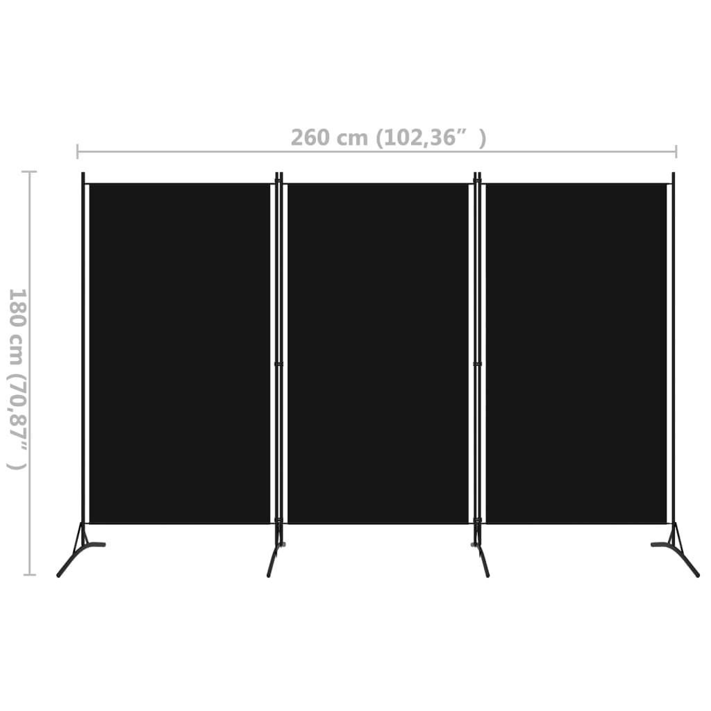 8720286022801_g_en_hd_4 vidaXL 3-Panel Room Divider Black 260x180 cm Fabric - Image 5