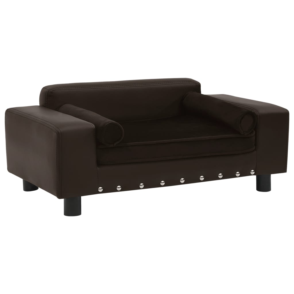 8720286034170_a_en_hd_1 vidaXL Dog Sofa Brown 81x43x31 cm Plush and Faux Leather - Image 1