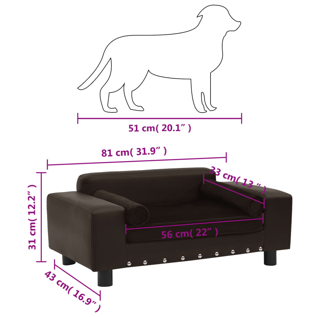 8720286034170_g_en_hd_7 vidaXL Dog Sofa Brown 81x43x31 cm Plush and Faux Leather - Image 8