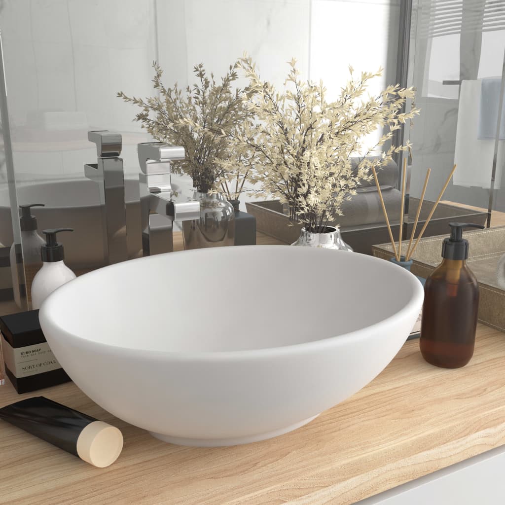 8720286036266_m_en_hd_1 vidaXL Luxury Basin Oval-shaped Matt White 40x33 cm Ceramic - Image 1