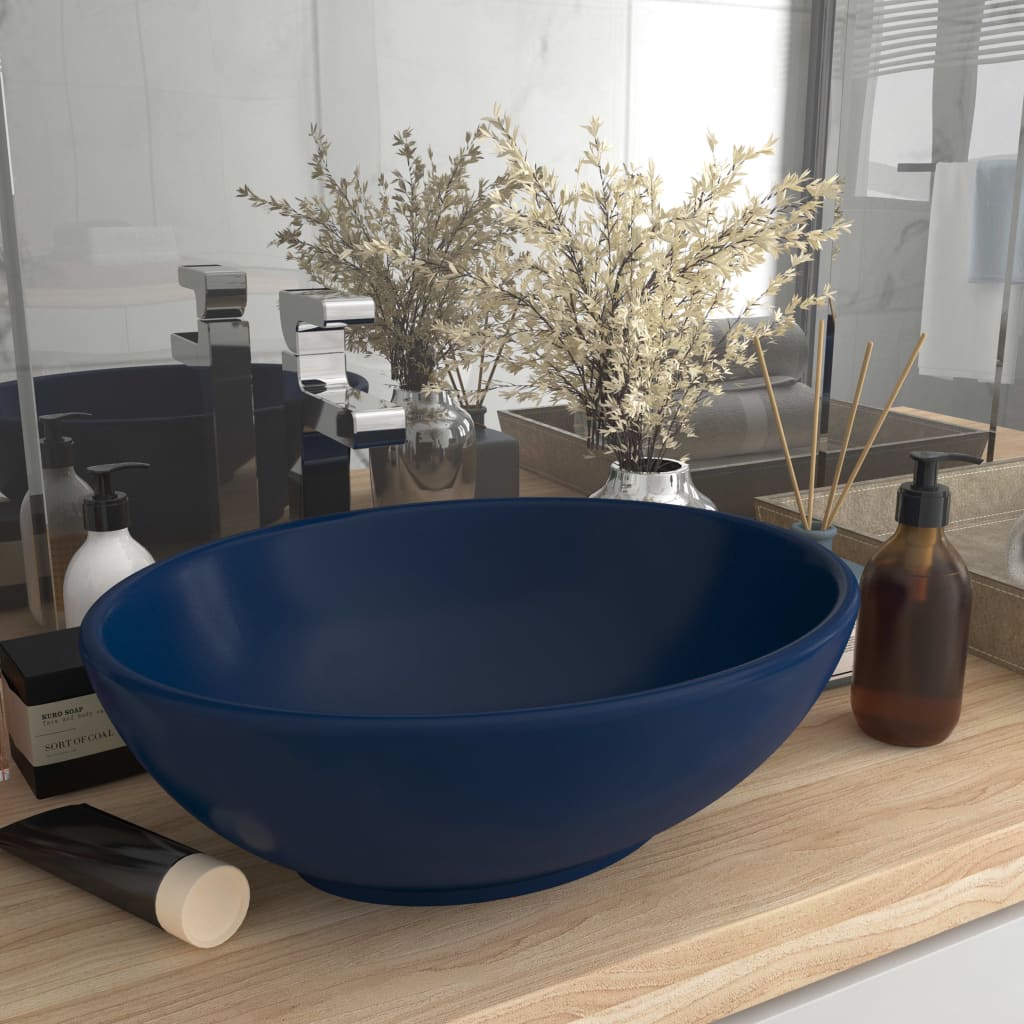 8720286036297_m_en_hd_1 vidaXL Luxury Basin Oval-shaped Matt Dark Blue 40x33 cm Ceramic - Image 1