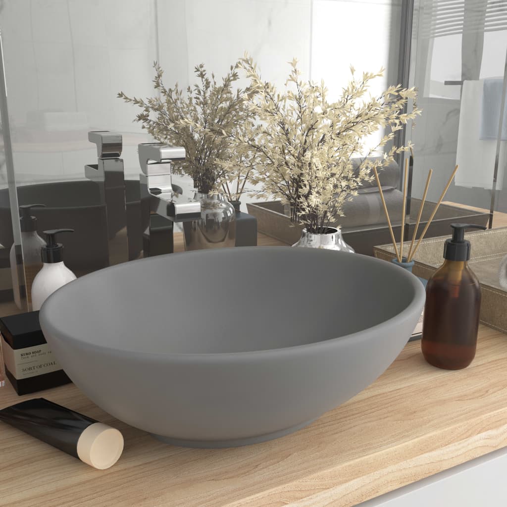 8720286036327_m_en_hd_1 vidaXL Luxury Basin Oval-shaped Matt Light Grey 40x33 cm Ceramic - Image 1