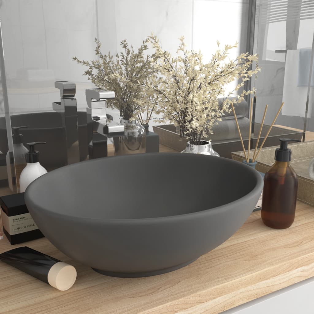 8720286036334_m_en_hd_1 vidaXL Luxury Basin Oval-shaped Matt Dark Grey 40x33 cm Ceramic - Image 1