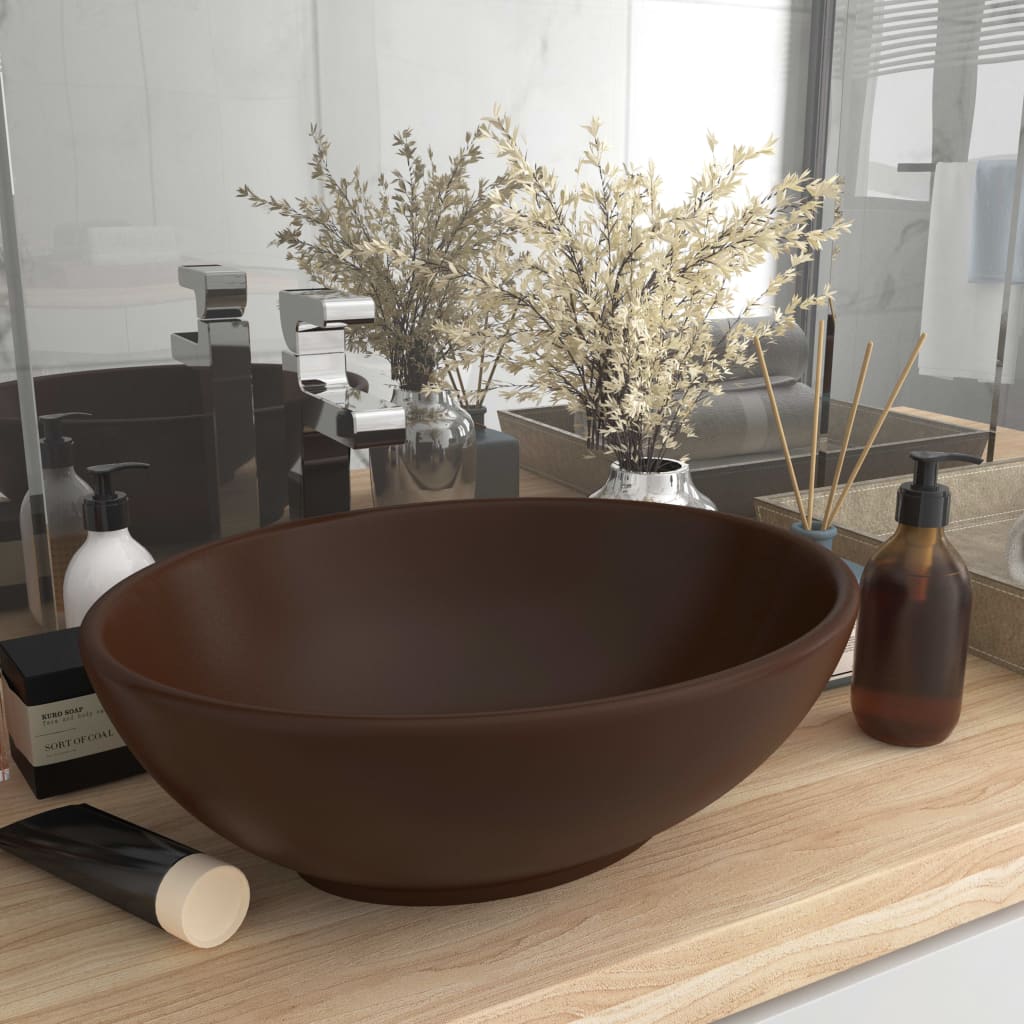 8720286036341_m_en_hd_1 vidaXL Luxury Basin Oval-shaped Matt Dark Brown 40x33 cm Ceramic - Image 1