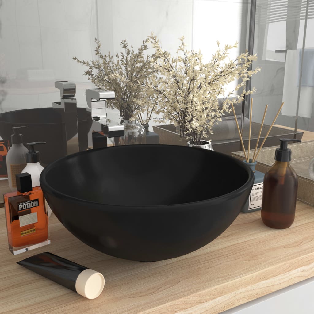 8720286036808_m_en_hd_1 vidaXL Luxury Bathroom Basin Round Matt Black 32.5x14 cm Ceramic - Image 1
