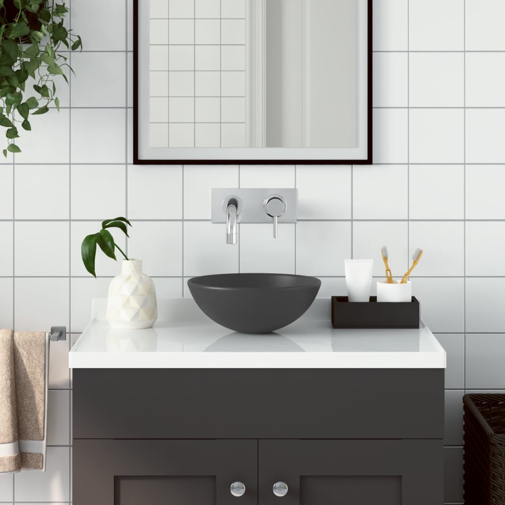 8720286036884_m_en_hd_1 vidaXL Bathroom Sink Ceramic Dark Grey Round - Image 1