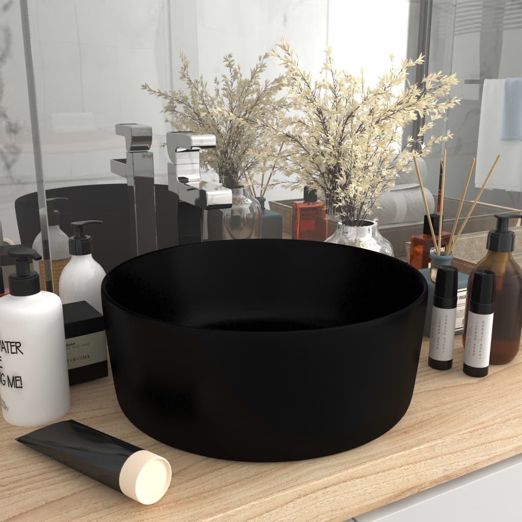 8720286037249_m_en_hd_1 vidaXL Luxury Wash Basin Round Matt Black 40x15 cm Ceramic - Image 1