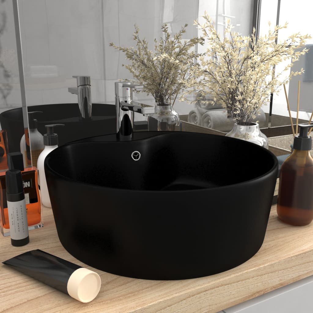 8720286037461_m_en_hd_1 vidaXL Luxury Wash Basin with Overflow Matt Black 36x13 cm Ceramic - Image 1