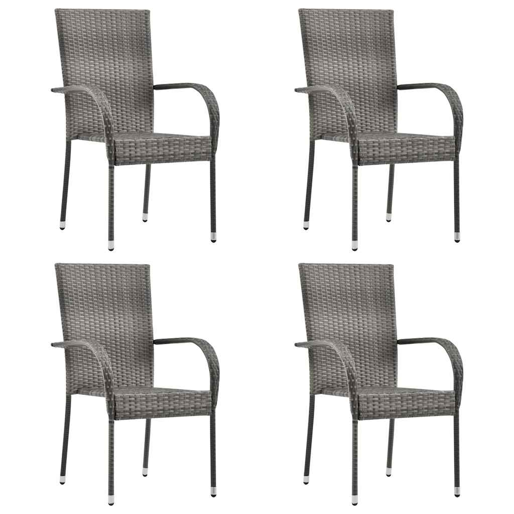 vidaXL Stackable Outdoor Chairs 4 pcs Grey Poly Rattan