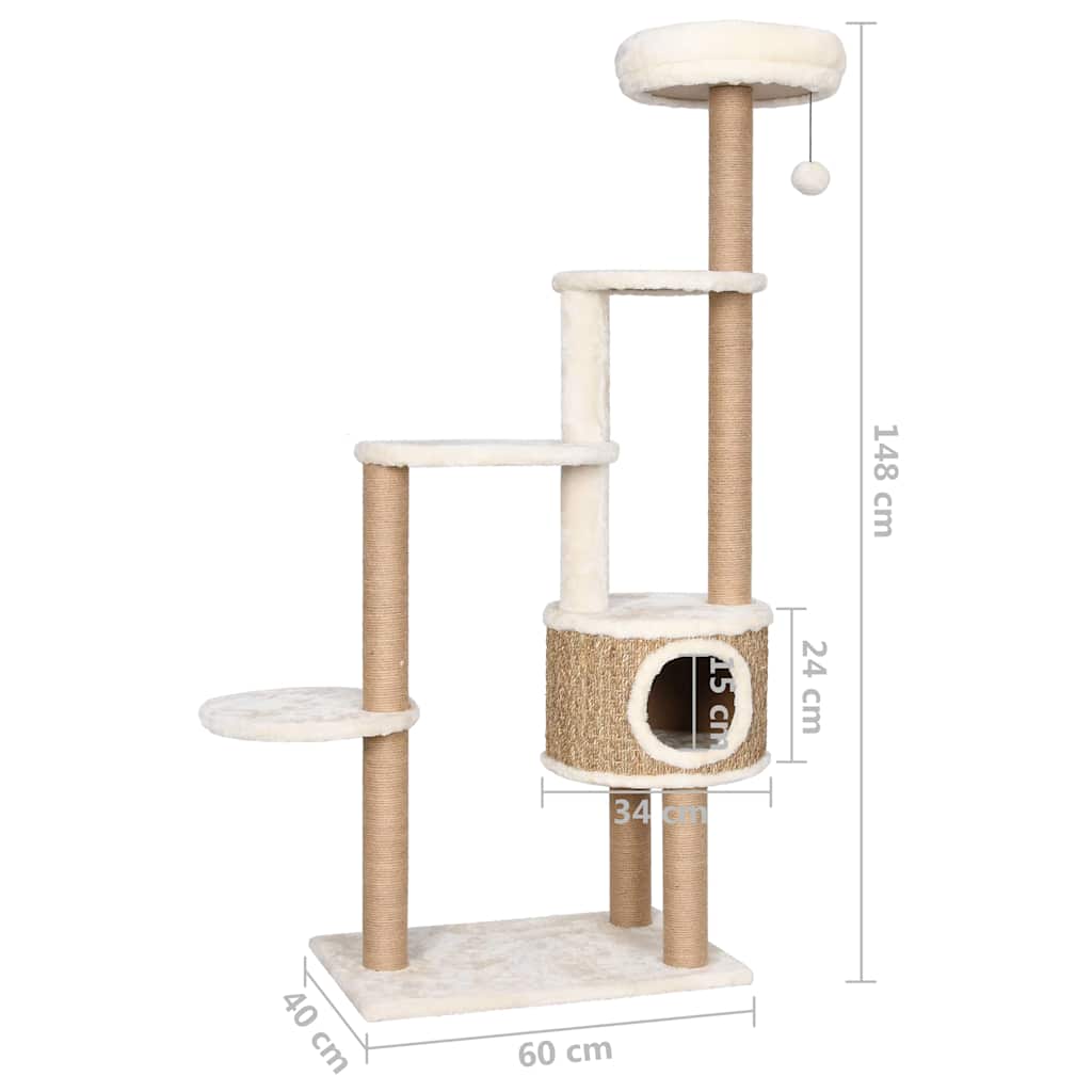 8720286062425_g_en_hd_7 vidaXL Cat Tree with Luxury Cushion and Scratching Post 148cm Seagrass - Image 8