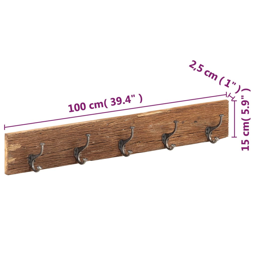 8720286067277_g_en_hd_7 vidaXL Hall Hanger with 5 Hooks 100x2.5x15 cm Solid Reclaimed Wood - Image 8