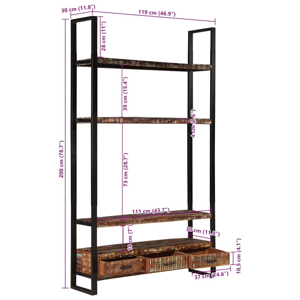8720286068779_g_en_hd_10 vidaXL Bookshelf 118x30x200 cm Solid Reclaimed Wood - Image 12