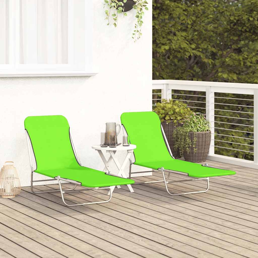 8720286072936_g_en_hd_1 vidaXL Folding Sun Loungers 2 pcs Steel and Fabric Green - Image 2