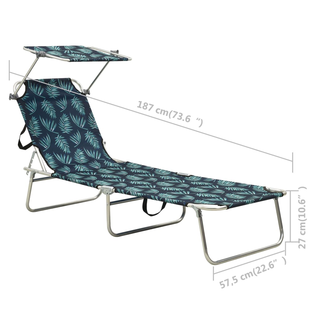 8720286073148_g_en_hd_7 vidaXL Folding Sun Lounger with Canopy Leaf Print Aluminium - Image 8