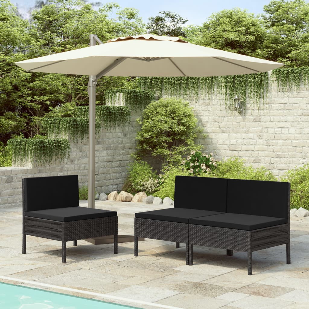 vidaXL Garden Chairs 3 pcs with Cushions Poly Rattan Black