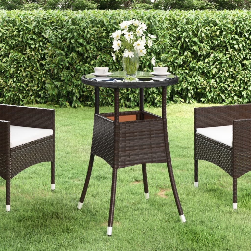 vidaXL Garden Table Ø60x75 cm Tempered Glass and Poly Rattan Brown