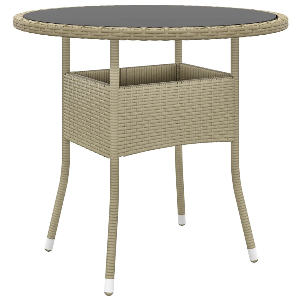 vidaXL Garden Table Ø80x75 cm Tempered Glass and Poly Rattan Beige