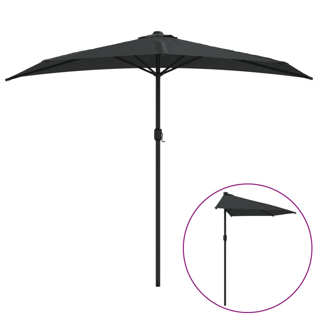 8720286106082_a_en_hd_1 vidaXL Balcony Parasol with Aluminium Pole Black 270x144x222 cm Half - Image 2