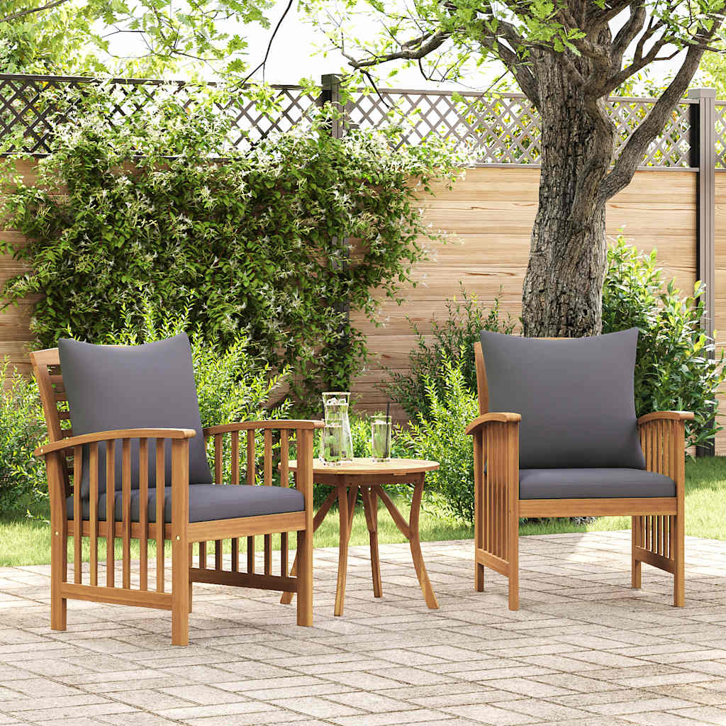 vidaXL Garden Chairs with Cushions 2 pcs Solid Acacia Wood