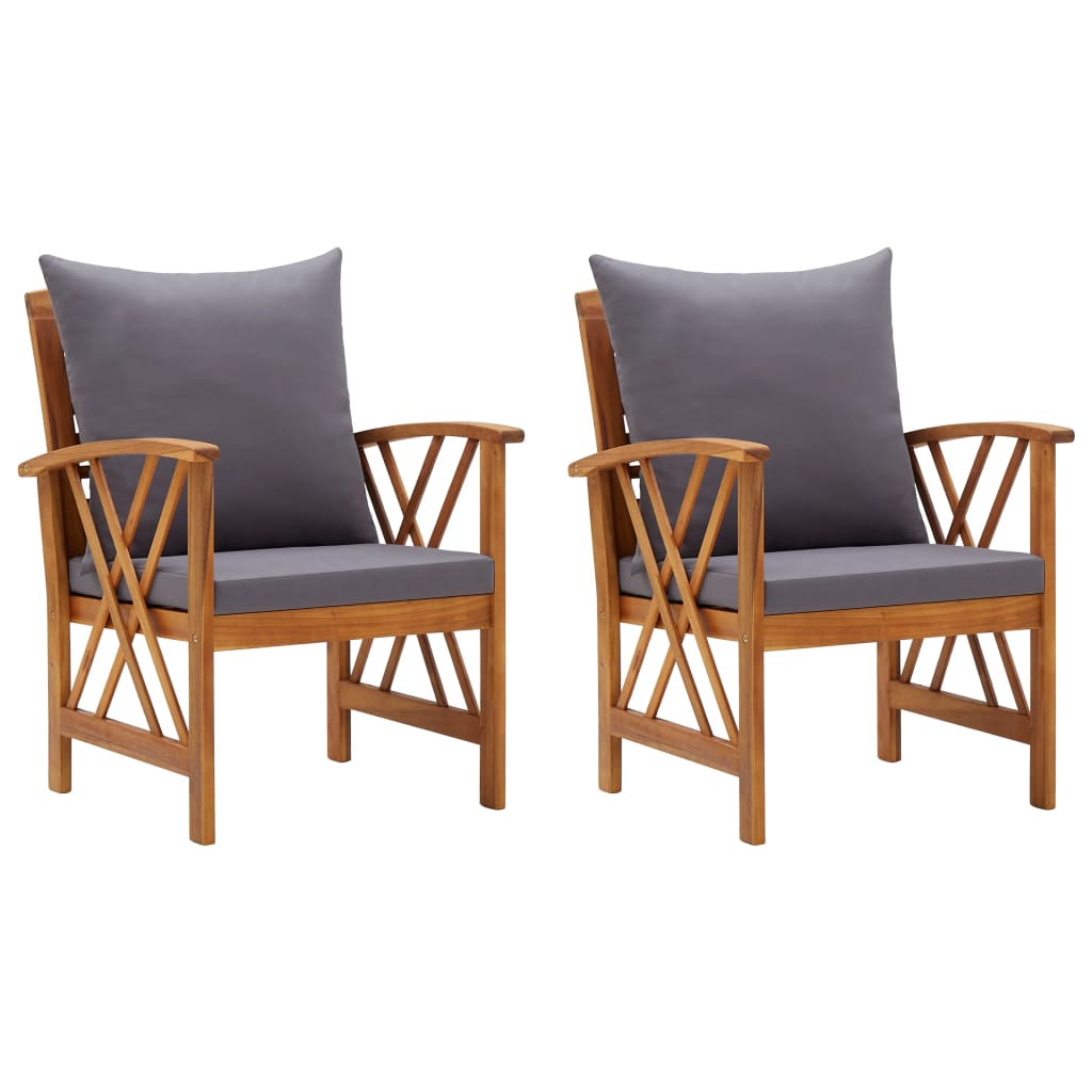 vidaXL Garden Chairs with Cushions 2 pcs Solid Acacia Wood