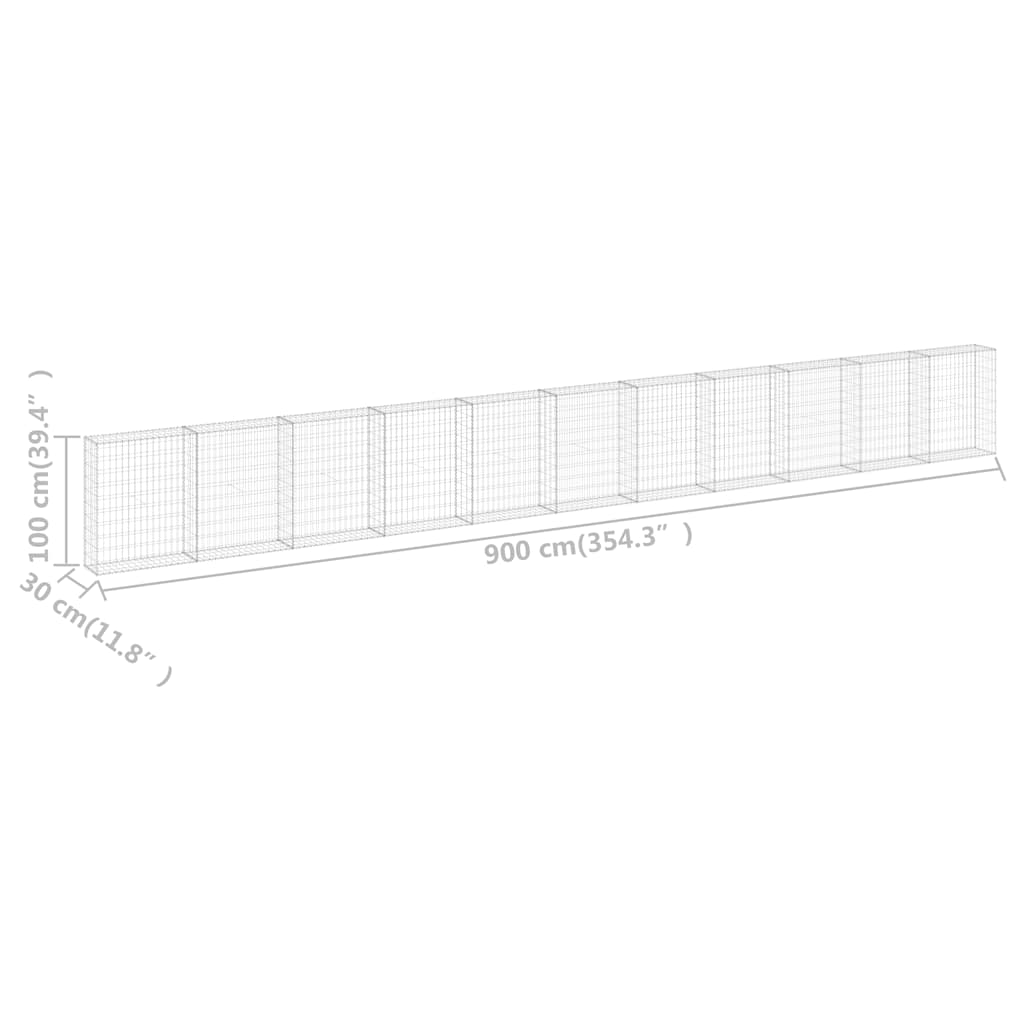 8720286110157_g_en_hd_5 vidaXL Gabion Wall with Covers Galvanised Steel 900x30x100 cm - Image 7