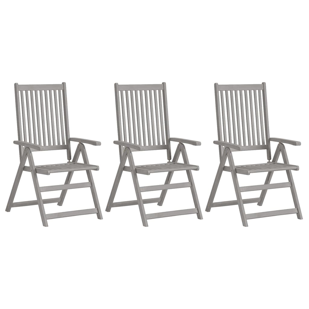 vidaXL Garden Reclining Chairs 3 pcs Grey Solid Wood Acacia