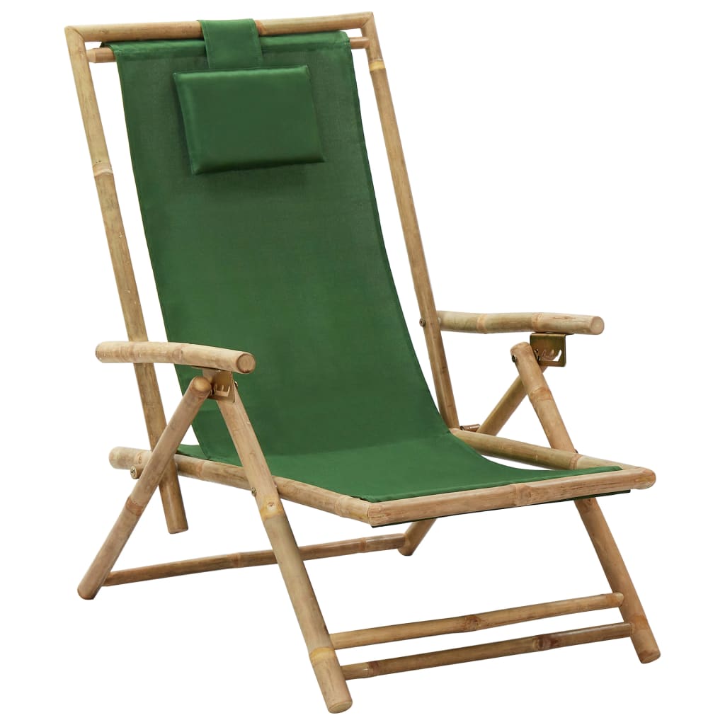 vidaXL Reclining Relaxing Chair Green Bamboo and Fabric