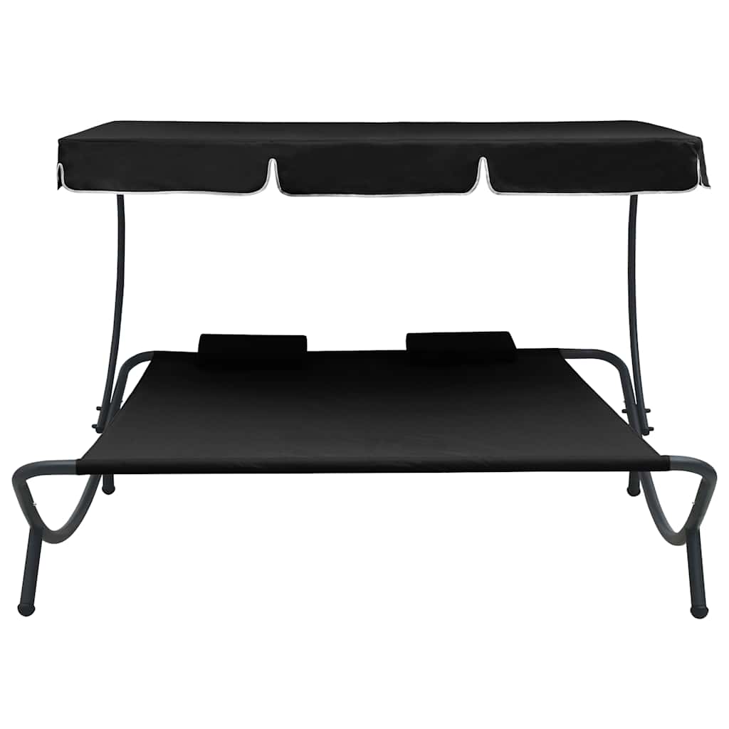 8720286137482_g_en_hd_1 vidaXL Outdoor Lounge Bed with Canopy and Pillows Black - Image 2