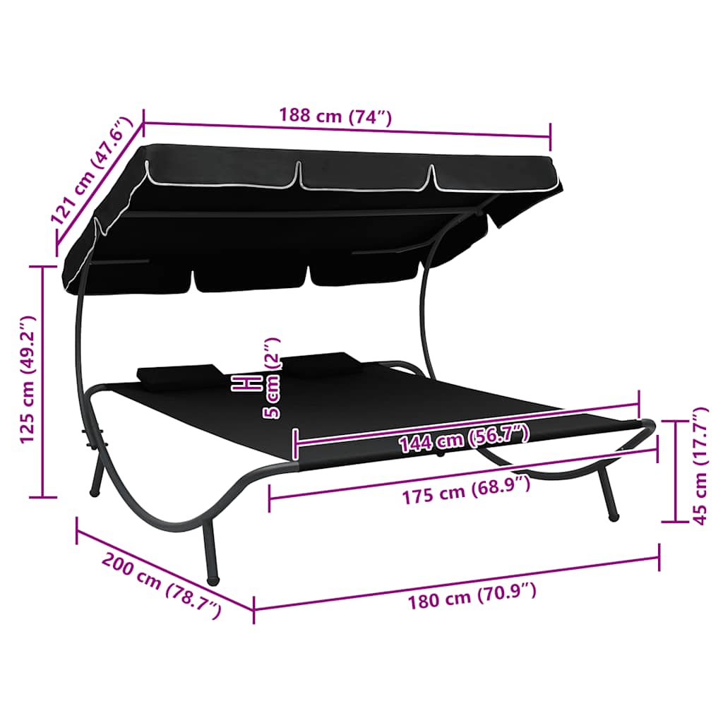 8720286137482_g_en_hd_6 vidaXL Outdoor Lounge Bed with Canopy and Pillows Black - Image 7