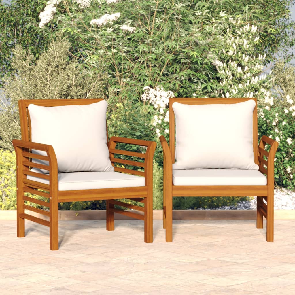 vidaXL Sofa Chairs with Cream White Cushions 2 pcs Solid Wood Acacia