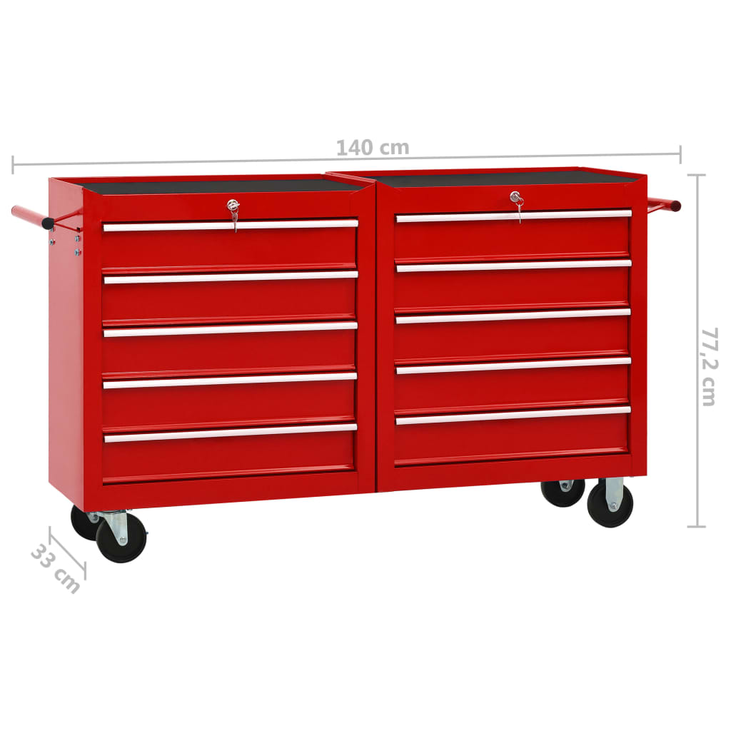 8720286144961_g_en_hd_8 vidaXL Tool Trolley with 10 Drawers Steel Red - Image 9