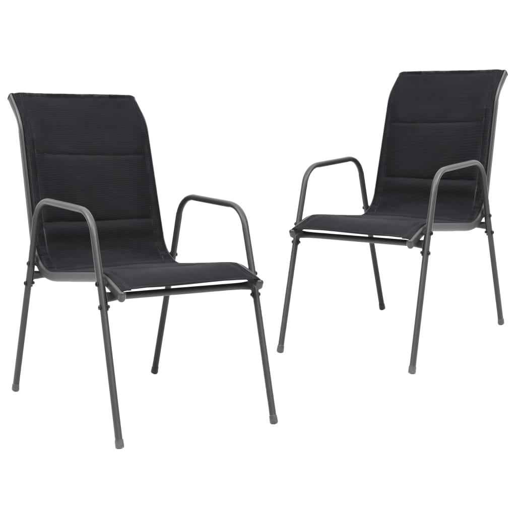 vidaXL Stackable Garden Chairs 2 pcs Steel and Textilene Black