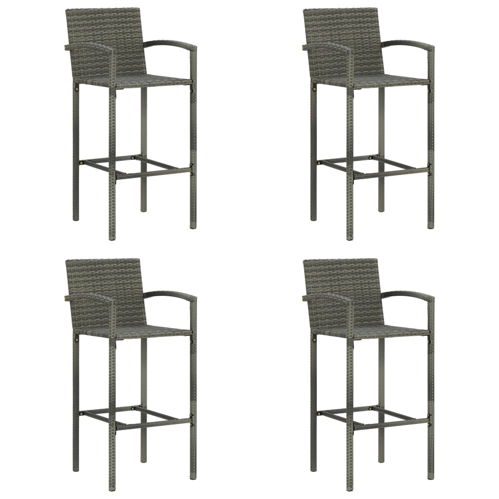 vidaXL Bar Stools 4 pcs Grey Poly Rattan