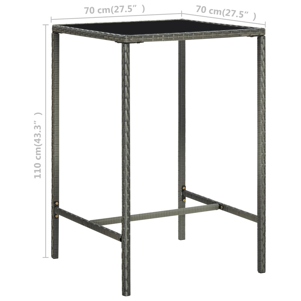 8720286146620_g_en_hd_5 vidaXL Garden Bar Table Grey 70x70x110 cm Poly Rattan and Glass - Image 6