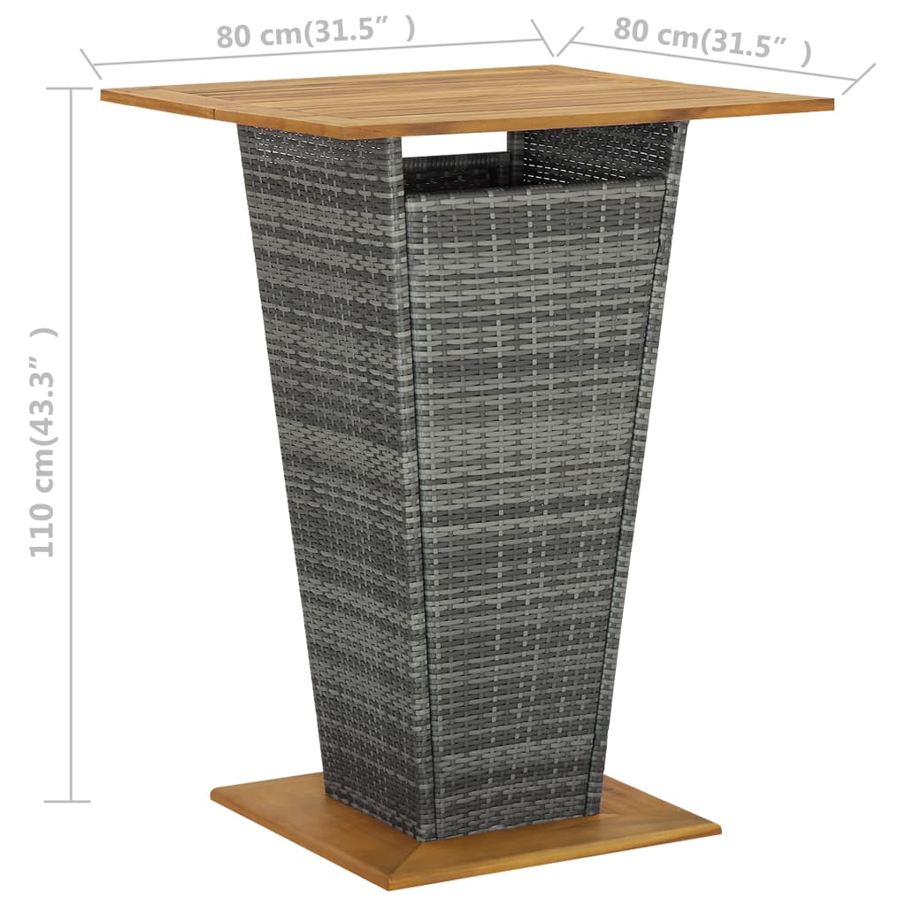 8720286146699_g_en_hd_5 vidaXL Bar Table Grey 80x80x110 cm Poly Rattan and Solid Acacia Wood - Image 6