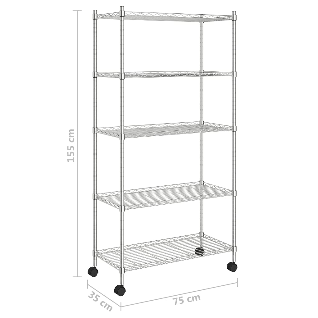 8720286151068_g_en_hd_5 vidaXL 5-Tier Storage Shelf with Wheels 75x35x155 cm Chrome 250 kg - Image 7