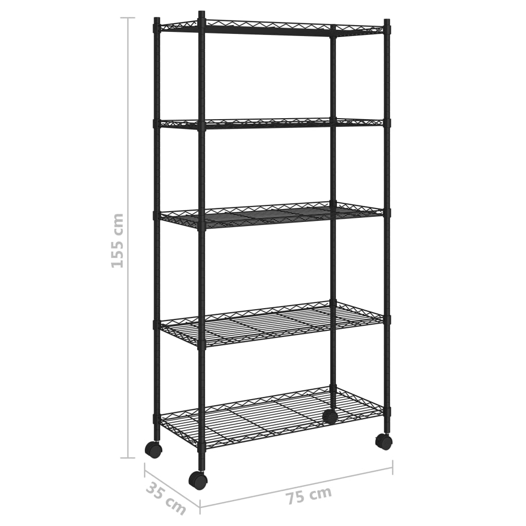 8720286151075_g_en_hd_5 vidaXL 5-Tier Storage Shelf with Wheels 75x35x155 cm Black 250 kg - Image 7