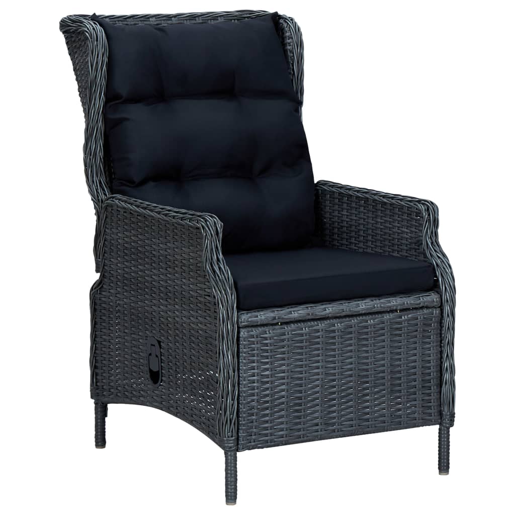 vidaXL Reclining Garden Chair with Cushions Poly Rattan Dark Grey