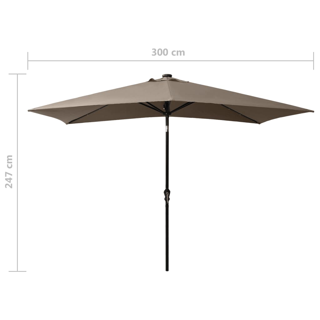 8720286164716_g_en_hd_10 vidaXL Garden Parasol with LEDs and Steel Pole Taupe 2x3 m - Image 11