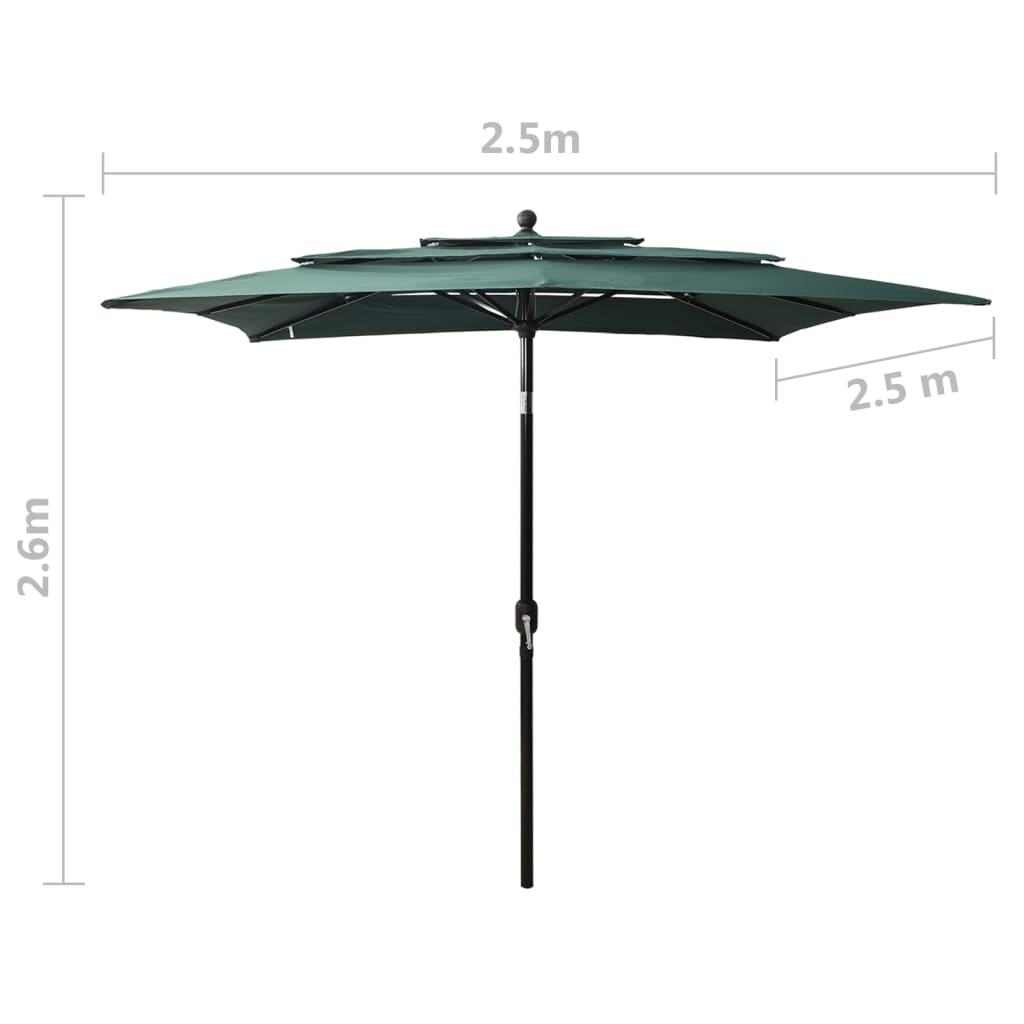 8720286165195_g_en_hd_7 vidaXL 3-Tier Garden Parasol with Aluminium Pole Green 2.5x2.5 m - Image 8