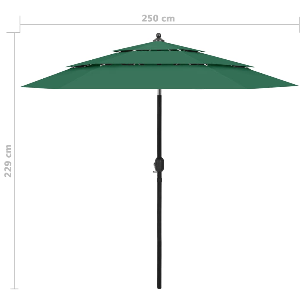 8720286165430_g_en_hd_7 vidaXL 3-Tier Garden Parasol with Aluminium Pole Green 2.5 m - Image 8